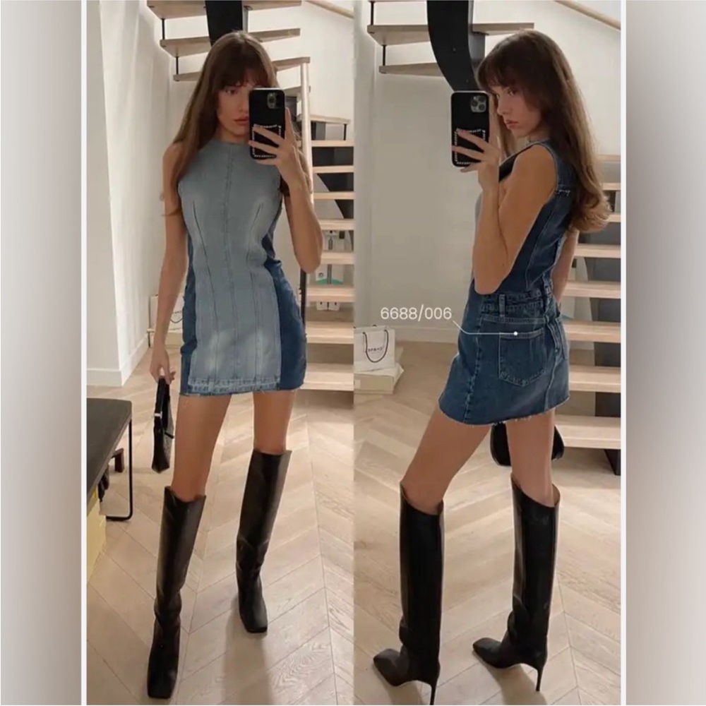 Zara | TRF PATCHWORK DENIM DRESS - Picture 4 of 5